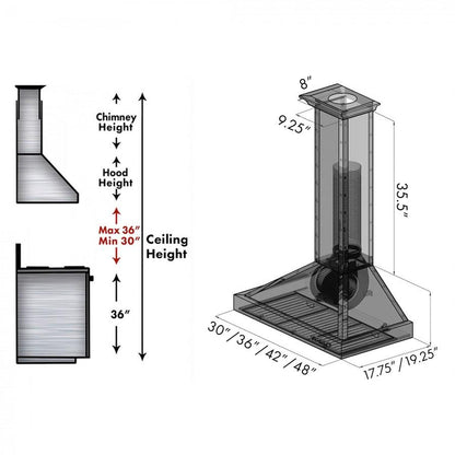 ZLINE 36 in. Convertible Vent Designer Series Wall Mount Range Hood in Hand-Hammered Copper (KB2-HBXXX-36)