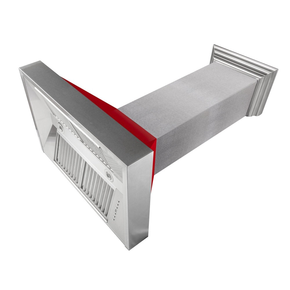 ZLINE 30 in. Ducted Satin Stainless Steel Wall Mount Range Hood with Red Gloss Shell (8654RG-30)