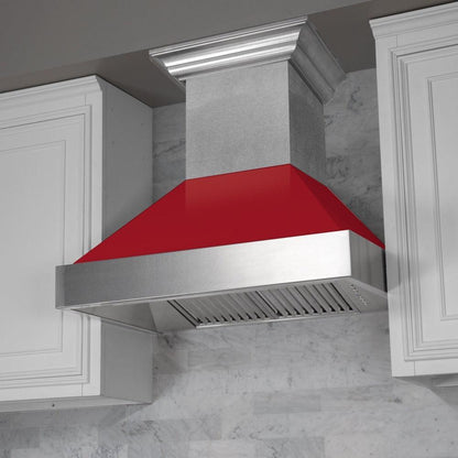ZLINE 48 in. Ducted Satin Stainless Steel Wall Mount Range Hood with Red Gloss Shell (8654RG-48)