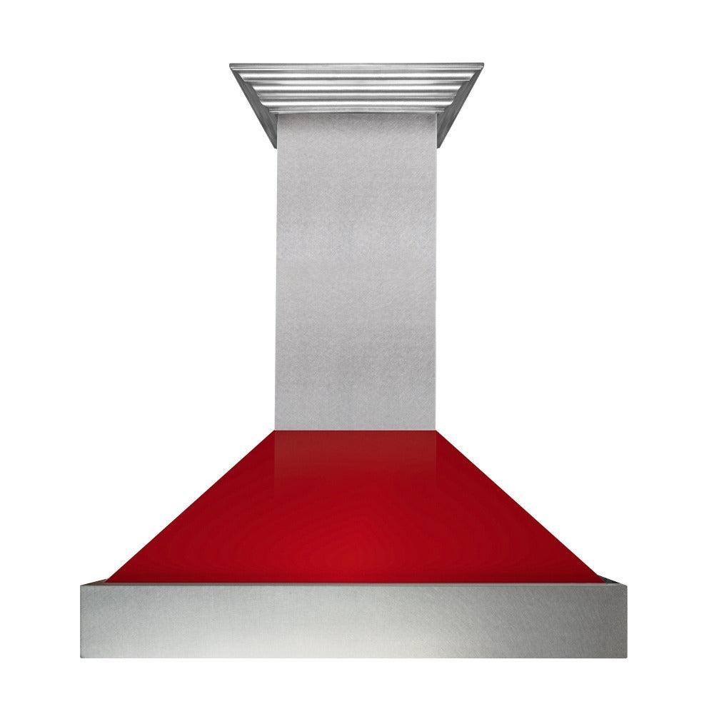ZLINE 48 in. Ducted Satin Stainless Steel Wall Mount Range Hood with Red Gloss Shell (8654RG-48)