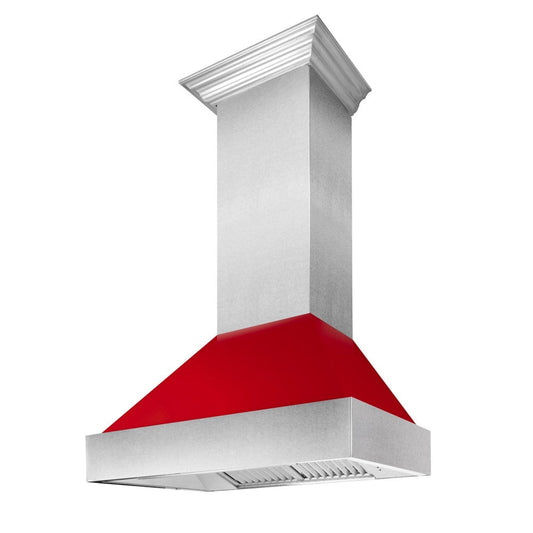ZLINE 36 in. Ducted Satin Stainless Steel Wall Mount Range Hood with Red Gloss Shell (8654RG-36)