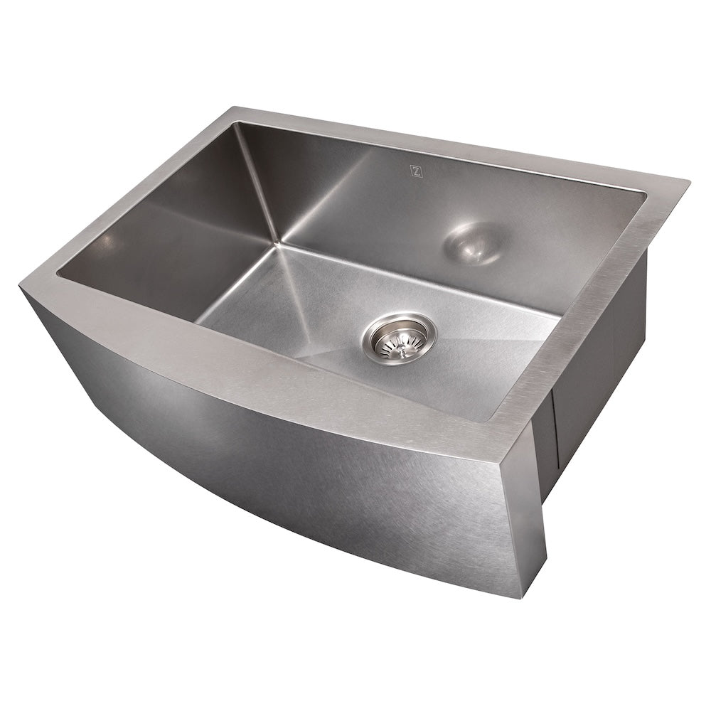 ZLINE 30 in. Zermatt Farmhouse Apron Mount Single Bowl Satin Stainless Steel Kitchen Sink with Bottom Grid (SAS-30S)