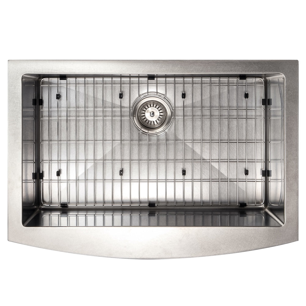 ZLINE 30 in. Zermatt Farmhouse Apron Mount Single Bowl Satin Stainless Steel Kitchen Sink with Bottom Grid (SAS-30S)