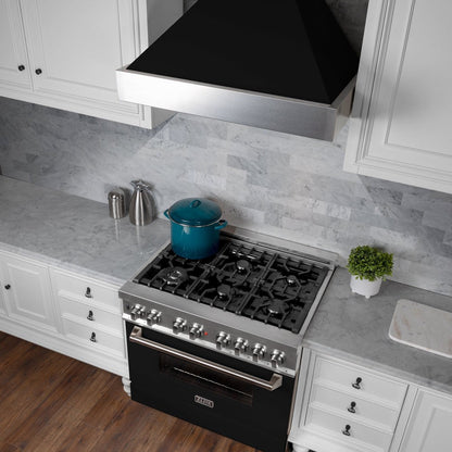 ZLINE 30 in. Ducted Satin Stainless Steel Wall Mount Range Hood with Black Matte Shell (8654BLM-30)