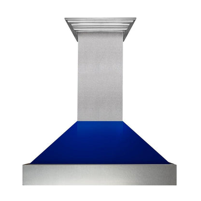 ZLINE 36 in. Ducted Satin Stainless Steel Wall Mount Range Hood with Blue Gloss Shell (8654BG-36)