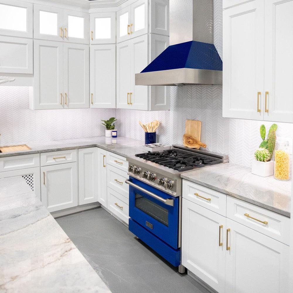 ZLINE 48 in. Ducted Satin Stainless Steel Wall Mount Range Hood with Blue Gloss Shell (8654BG-48)