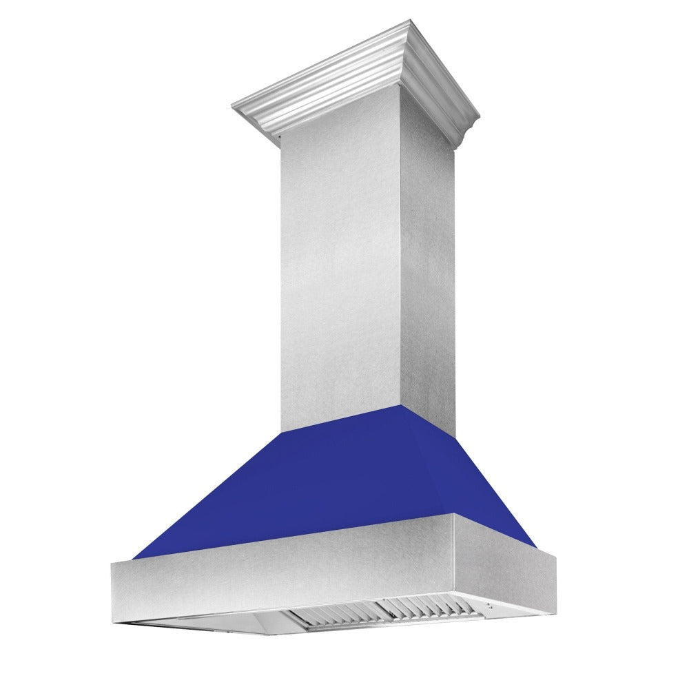 ZLINE 48 in. Ducted Satin Stainless Steel Wall Mount Range Hood with Blue Matte Shell (8654BM-48)