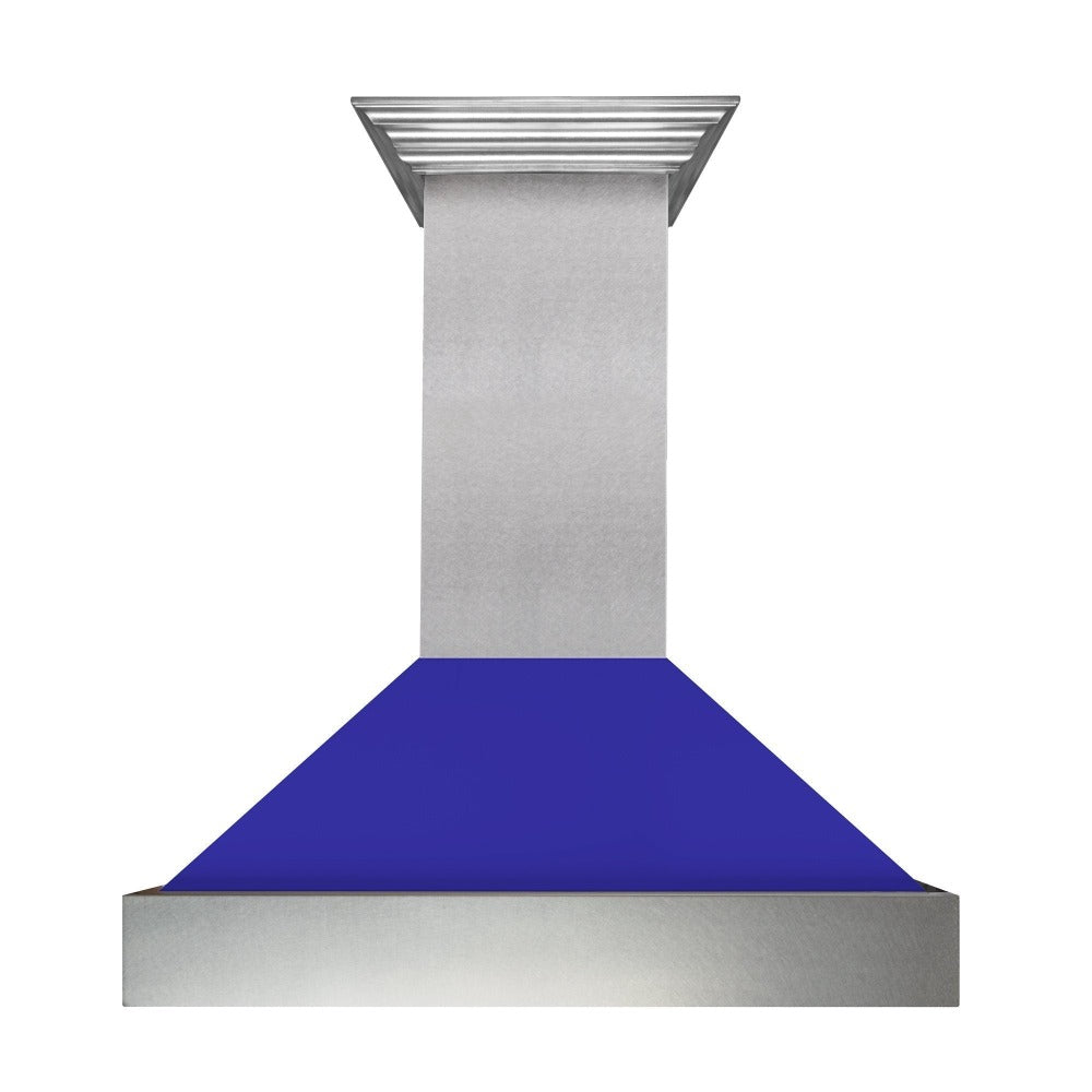 ZLINE 48 in. Ducted Satin Stainless Steel Wall Mount Range Hood with Blue Matte Shell (8654BM-48)