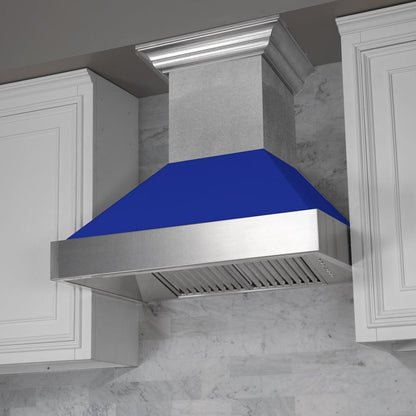 ZLINE 48 in. Ducted Satin Stainless Steel Wall Mount Range Hood with Blue Matte Shell (8654BM-48)