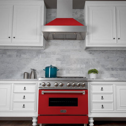 ZLINE 48 in. Ducted Satin Stainless Steel Wall Mount Range Hood with Red Matte Shell (8654RM-48)