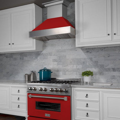 ZLINE 30 in. Ducted Satin Stainless Steel Wall Mount Range Hood with Red Matte Shell (8654RM-30)