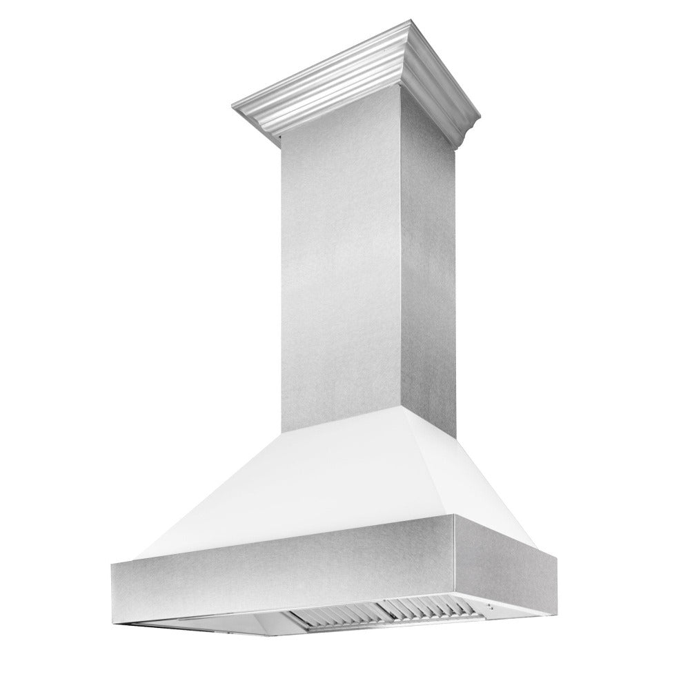 ZLINE 48 in. Ducted Satin Stainless Steel Wall Mount Range Hood with White Matte Shell (8654WM-48)
