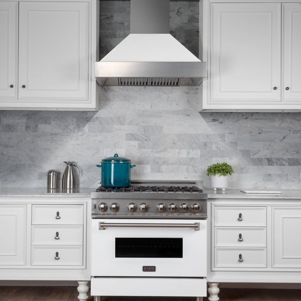 ZLINE 36 in. Ducted Satin Stainless Steel Wall Mount Range Hood with White Matte Shell (8654WM-36)