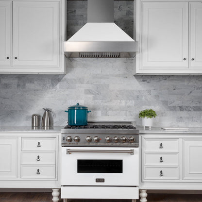 ZLINE 36 in. Ducted Satin Stainless Steel Wall Mount Range Hood with White Matte Shell (8654WM-36)