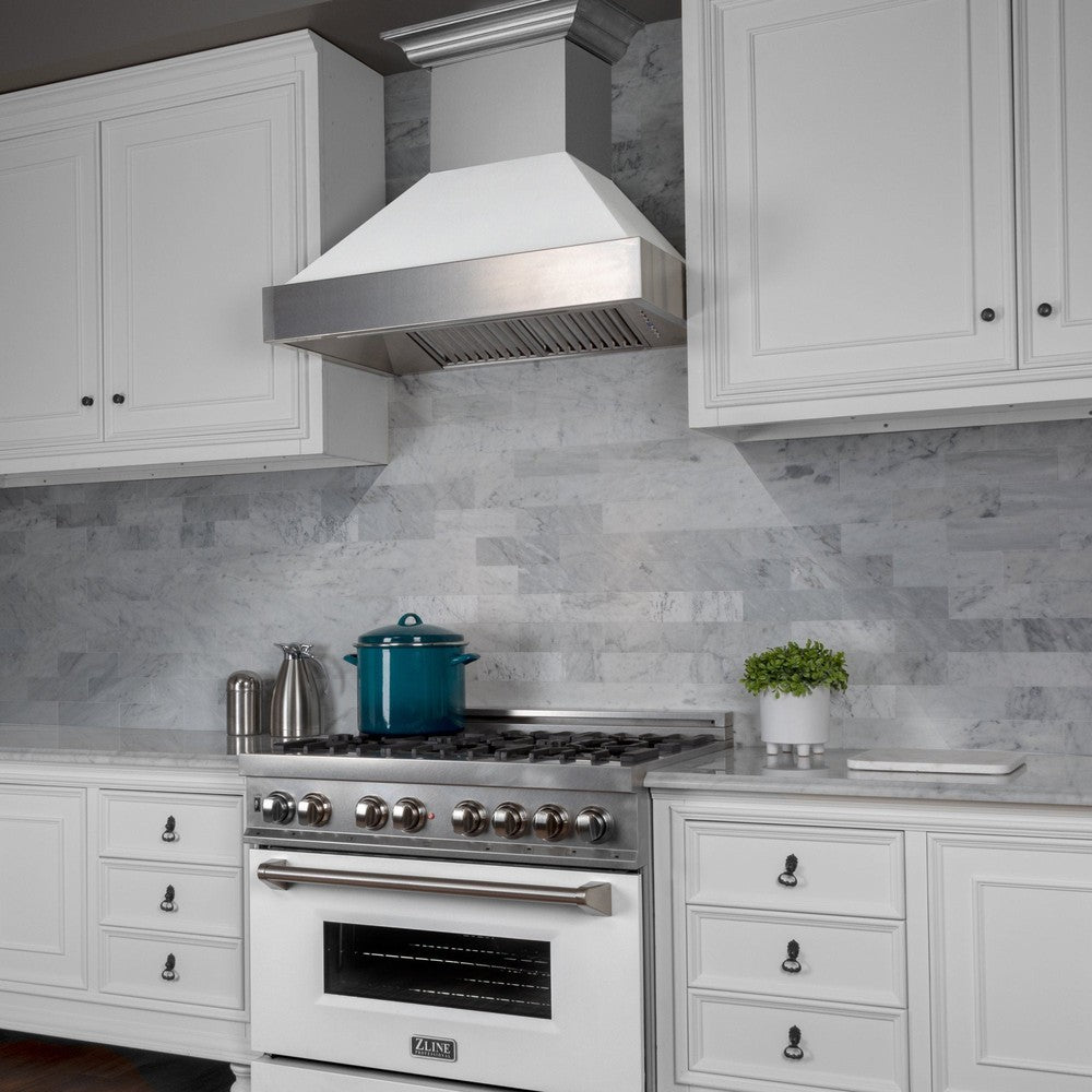 ZLINE 36 in. Ducted Satin Stainless Steel Wall Mount Range Hood with White Matte Shell (8654WM-36)