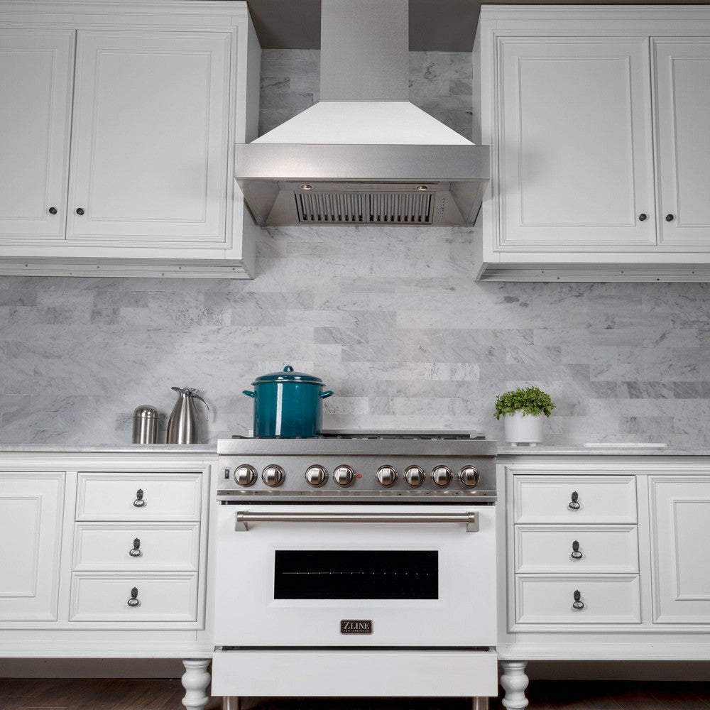 ZLINE 36 in. Ducted Satin Stainless Steel Wall Mount Range Hood with White Matte Shell (8654WM-36)