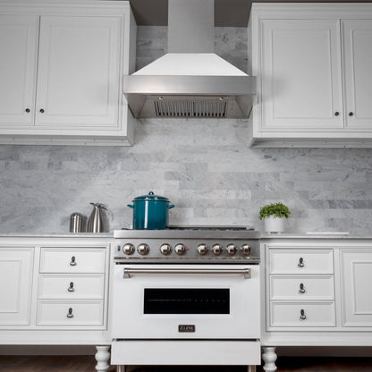 ZLINE 36 in. Ducted Satin Stainless Steel Wall Mount Range Hood with White Matte Shell (8654WM-36)