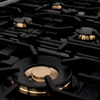 ZLINE 36 in. 4.6 cu. ft. Legacy Dual Fuel Range with Gas Cooktop and Electric Convection Oven in Satin Stainless Steel with 6 Brass Burners (RAS-SN-BR-36)