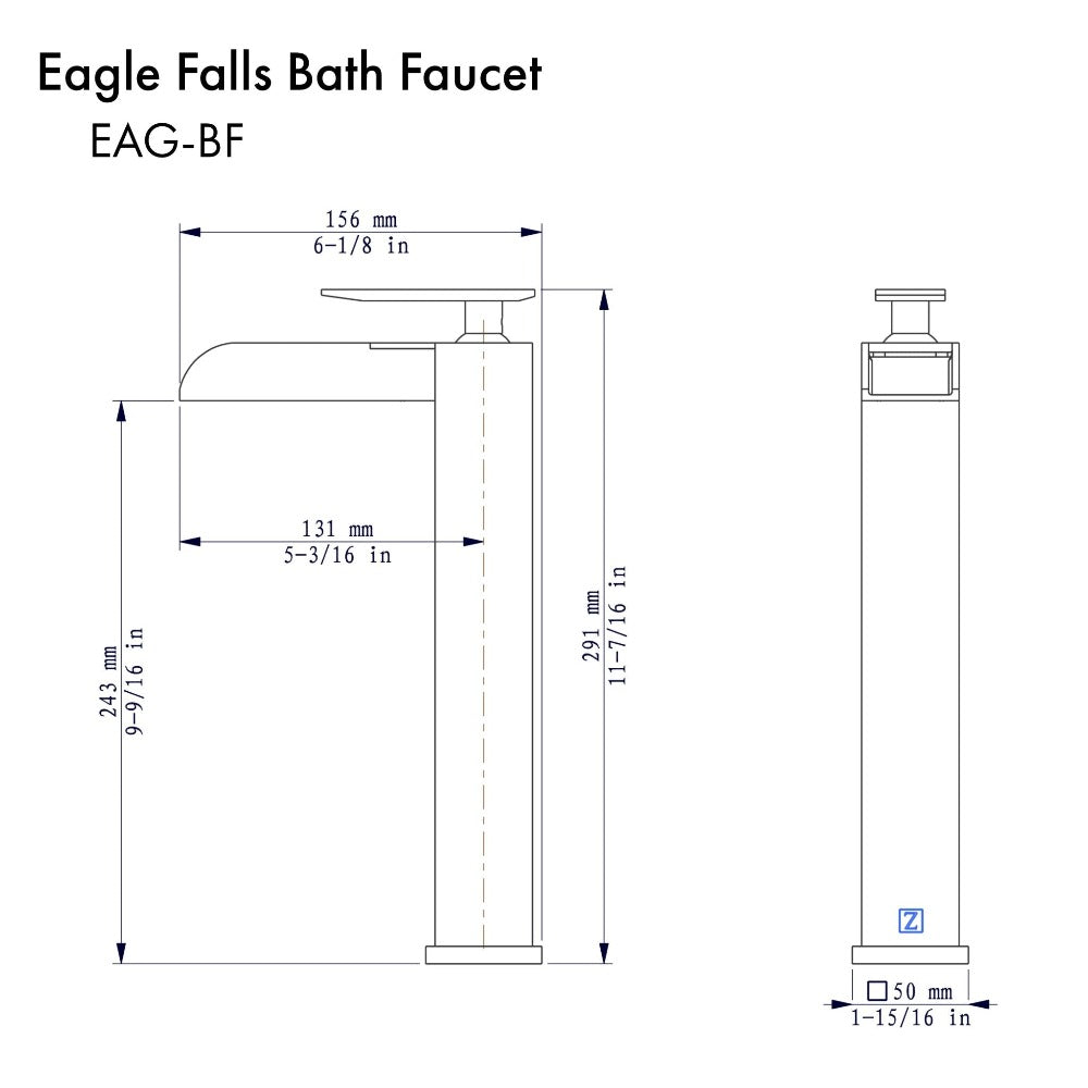 ZLINE Autograph Edition Eagle Falls Waterfall Vessel Sink Single Handle Bath Faucet in Matte Black (EAG-BF-MB)