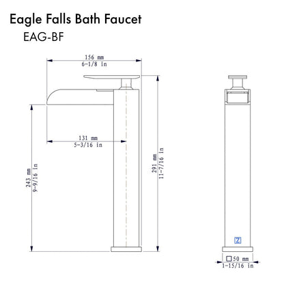 ZLINE Autograph Edition Eagle Falls Waterfall Vessel Sink Single Handle Bath Faucet in Matte Black (EAG-BF-MB)