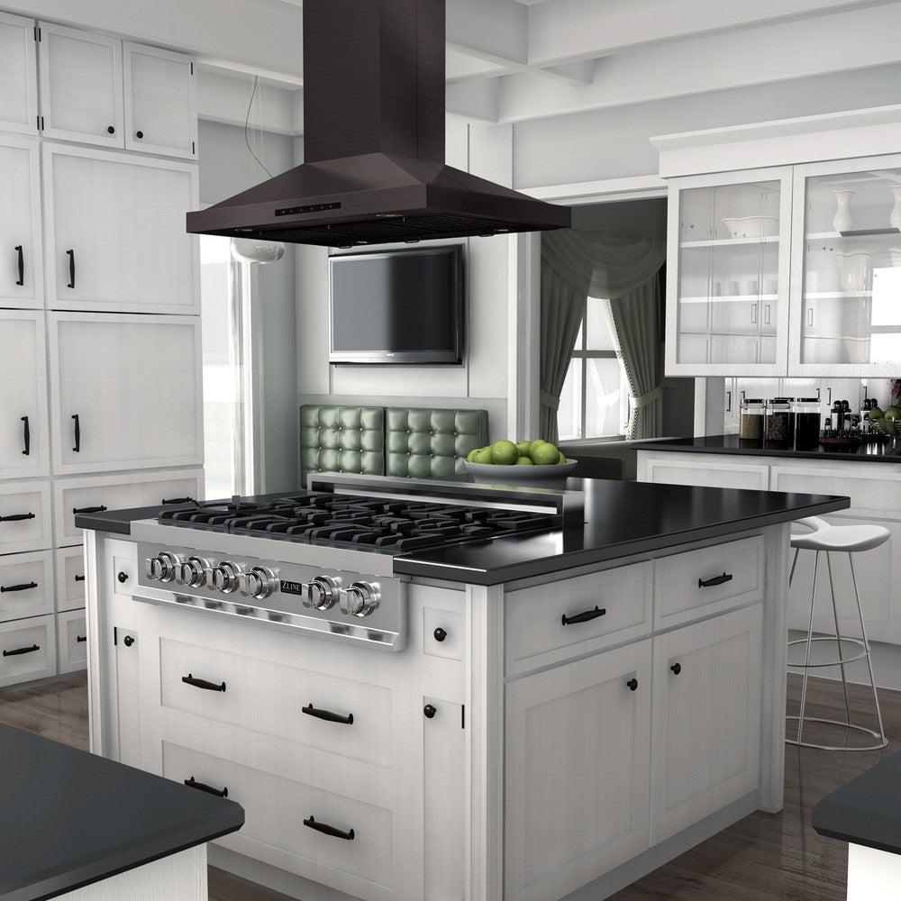 ZLINE 36 in. Convertible Vent Island Mount Range Hood in Black Stainless Steel (BSGL2iN-36)