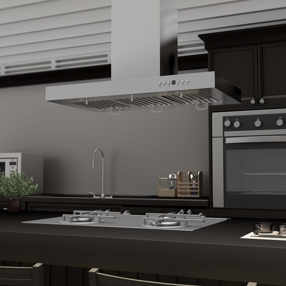 ZLINE 36 in. Convertible Vent Island Mount Range Hood in Stainless Steel (KE2i-36)