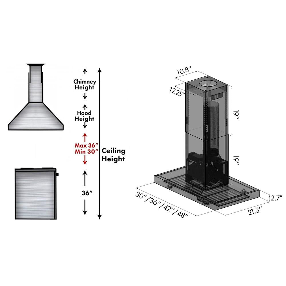 ZLINE 36 in. Convertible Vent Island Mount Range Hood in Stainless Steel (KE2i-36)