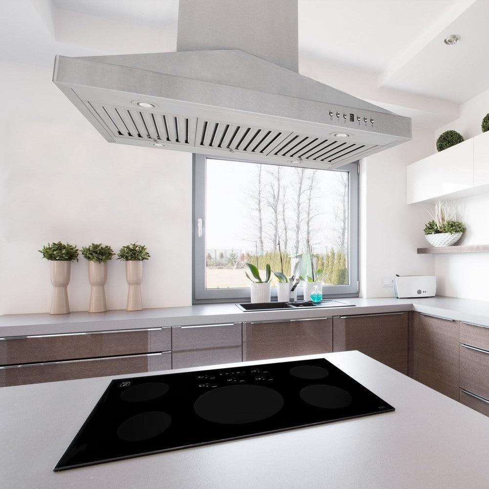 ZLINE 30 in. CrownSound™ Ducted Vent Island Mount Range Hood in Stainless Steel with Built-in Bluetooth Speakers (GL1iCRN-BT-30)