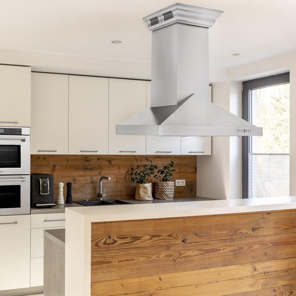 ZLINE 36 in. CrownSound™ Ducted Vent Island Mount Range Hood in Stainless Steel with Built-in Bluetooth Speakers (GL1iCRN-BT-36)