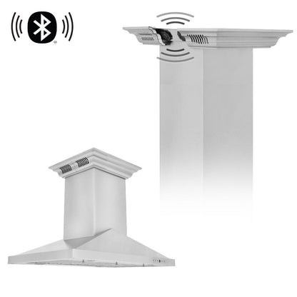 ZLINE 30 in. CrownSound™ Ducted Vent Island Mount Range Hood in Stainless Steel with Built-in Bluetooth Speakers (GL1iCRN-BT-30)