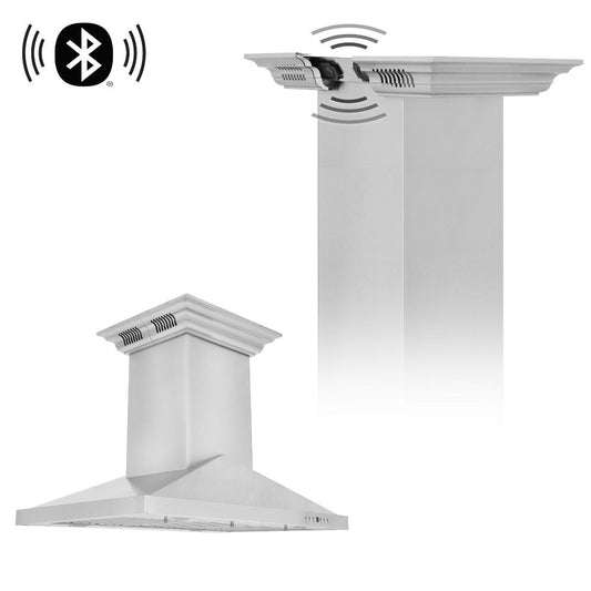 ZLINE 30 in. CrownSound™ Ducted Vent Island Mount Range Hood in Stainless Steel with Built-in Bluetooth Speakers (GL1iCRN-BT-30)
