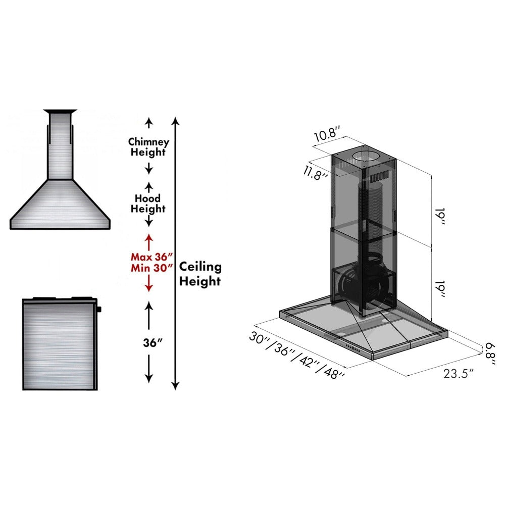 ZLINE 36 in. Convertible Vent Island Mount Range Hood in Stainless Steel (GL2i-36)