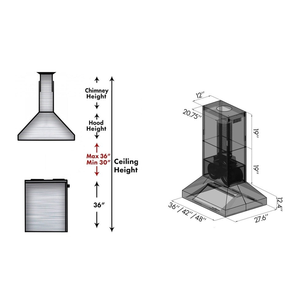 ZLINE 36 in. Ducted Island Mount Range Hood in Outdoor Approved Stainless Steel (697i-304-36)