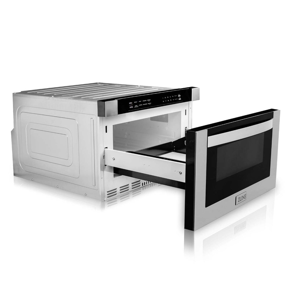 ZLINE 36 in. Kitchen Package with Stainless Steel Gas Range, Range Hood, Microwave Drawer, Tall Tub Dishwasher and Wine Cooler (5KP-SGRRH36-MWDWV-RWV)