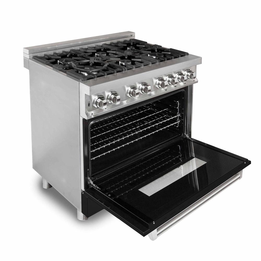 ZLINE 36 in. 4.6 cu. ft. Legacy Dual Fuel Range with 6 Burner Gas Cooktop and Electric Convection Oven in Stainless Steel and Black Matte Door (RA-BLM-36)