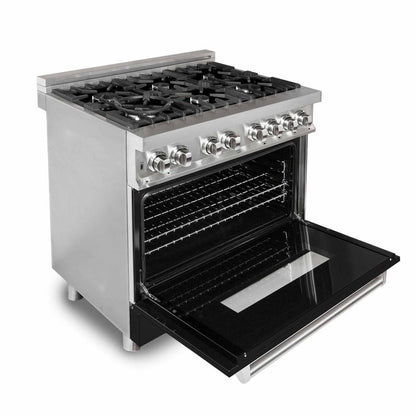 ZLINE 36 in. 4.6 cu. ft. Legacy Dual Fuel Range with 6 Burner Gas Cooktop and Electric Convection Oven in Stainless Steel and Black Matte Door (RA-BLM-36)