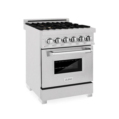 ZLINE 24 in. 2.8 cu. ft. Legacy Dual Fuel Range with Gas Cooktop and Electric Convection Oven in Satin Stainless Steel with 4 Brass Burners (RAS-SN-BR-24)