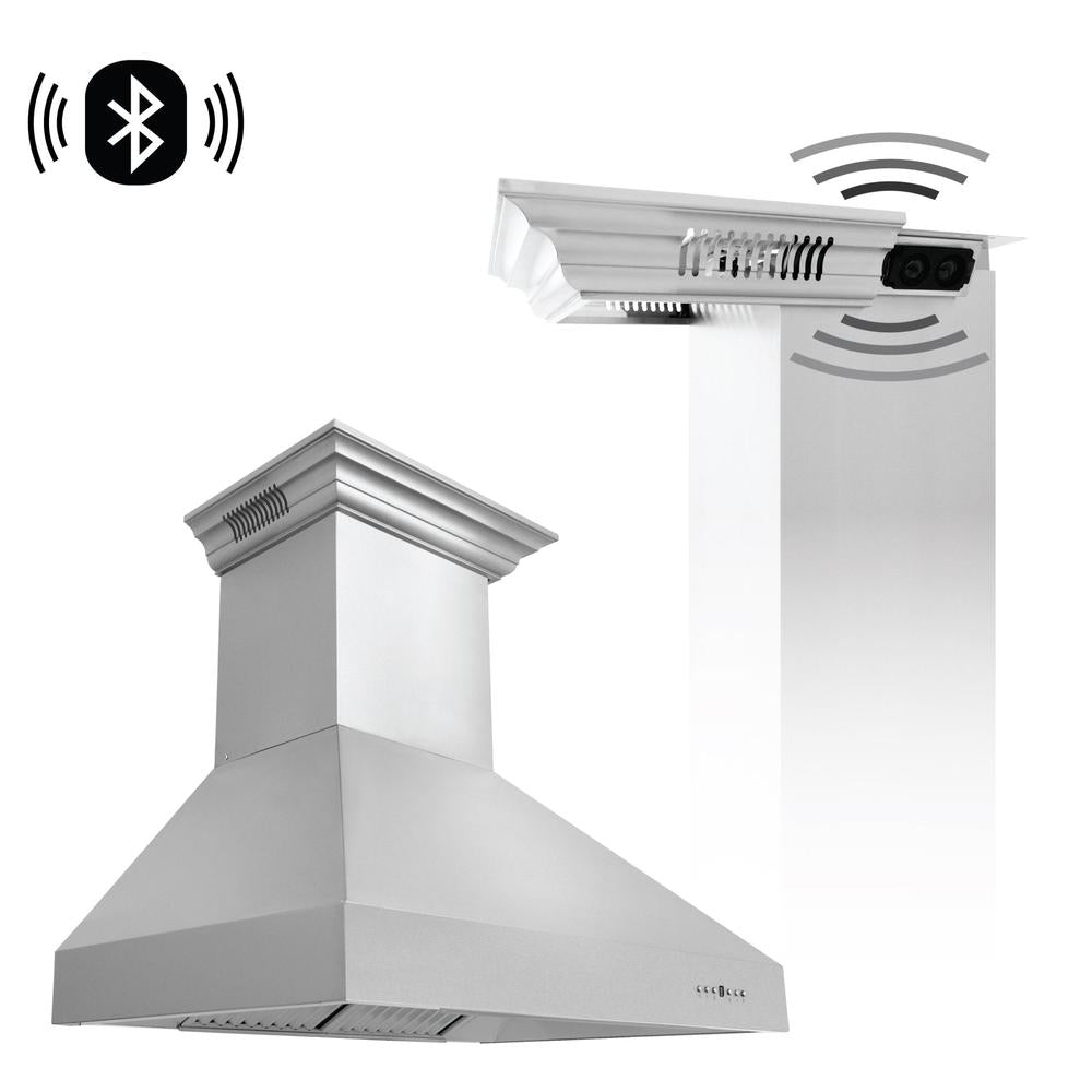 ZLINE 60 in. CrownSound™ Ducted Vent Wall Mount Range Hood in Stainless Steel with Built-in Bluetooth Speakers (667CRN-BT-60)