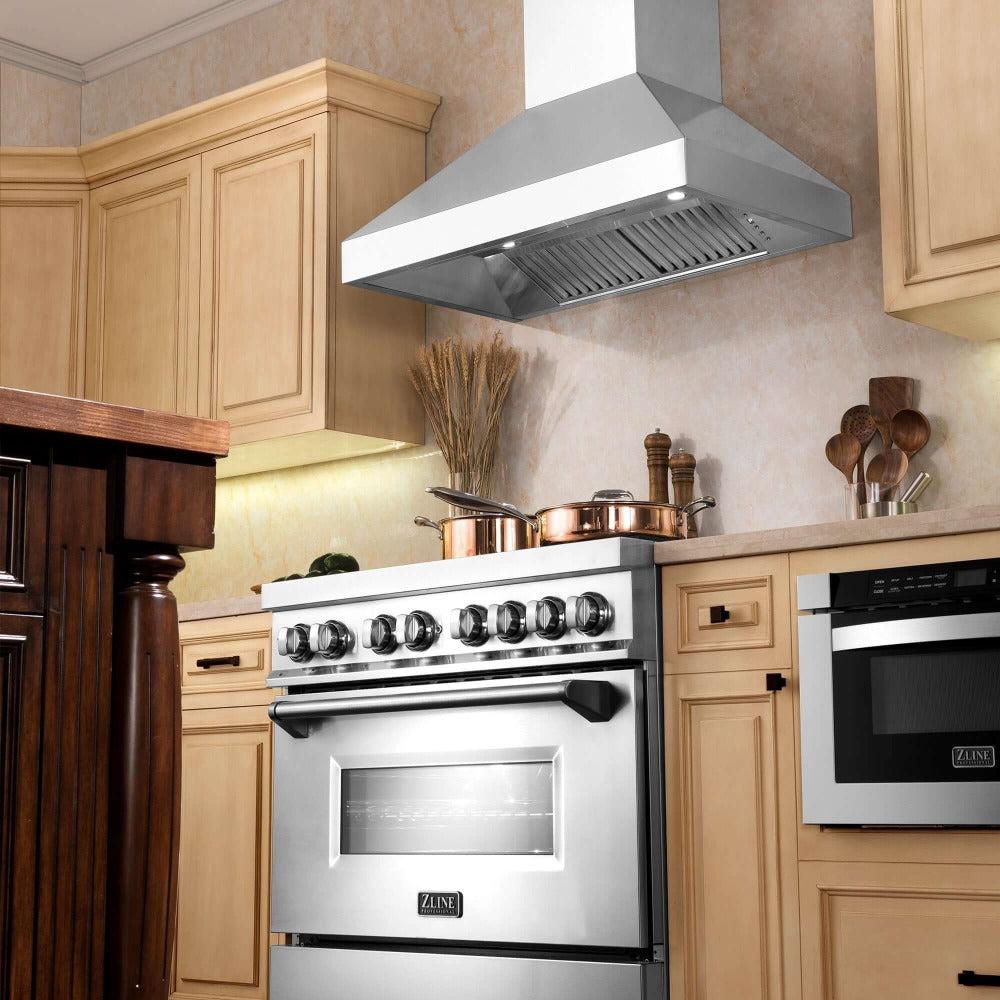 ZLINE 30 in. Professional Convertible Vent Wall Mount Range Hood in Stainless Steel with Crown Molding (597CRN-30)