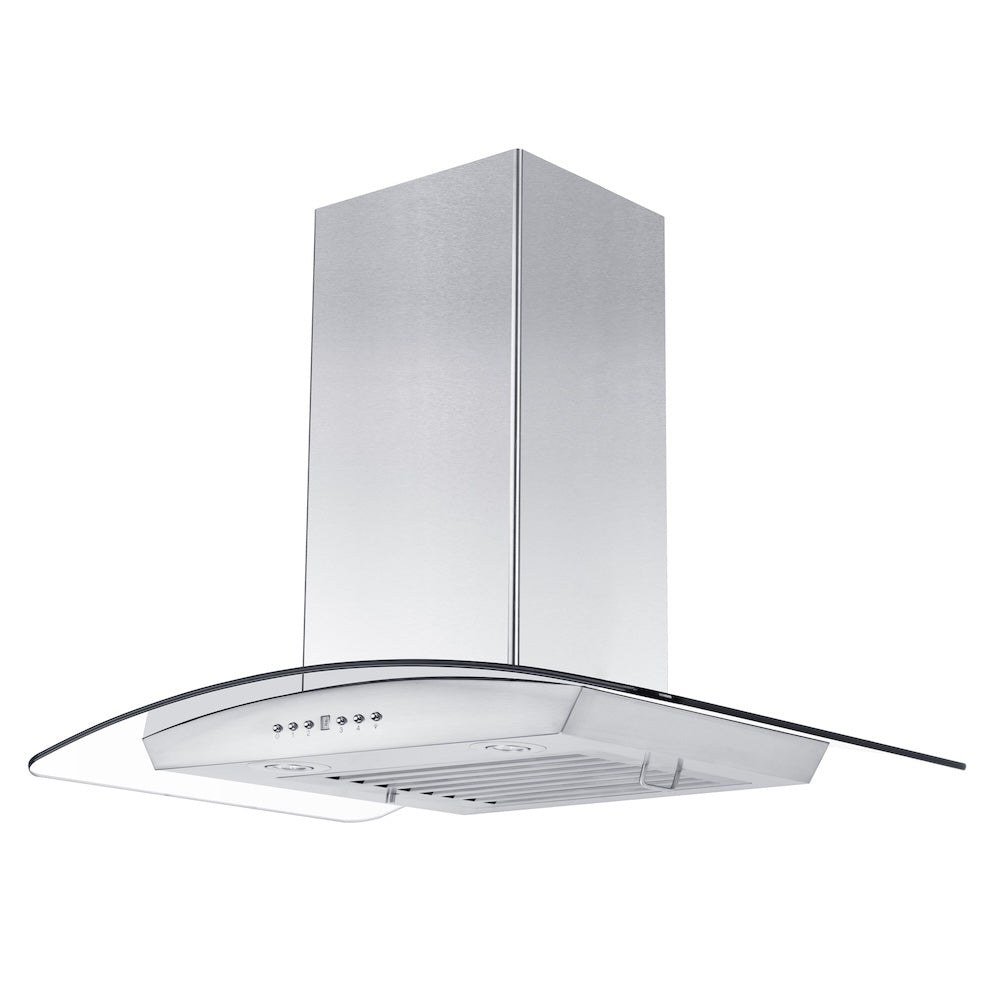 ZLINE 36 in. Convertible Vent Wall Mount Range Hood in Stainless Steel and Glass with Crown Molding (KZCRN-36)