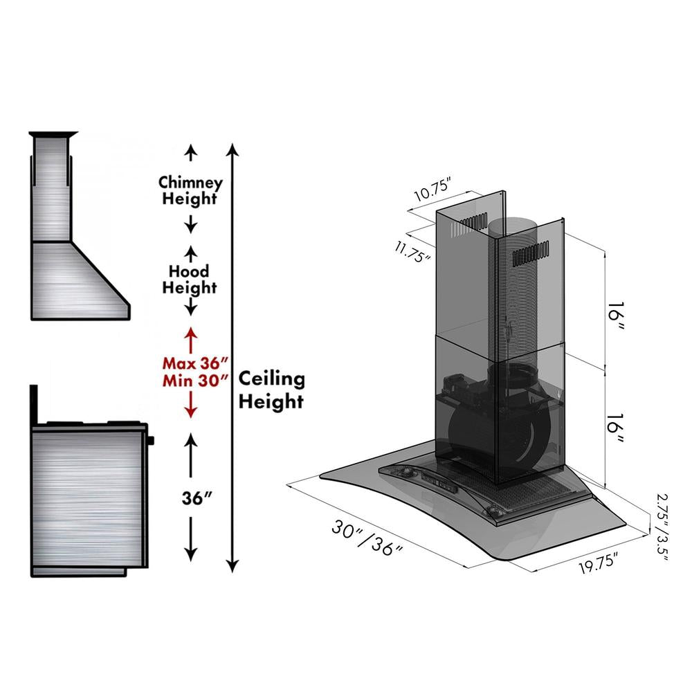 ZLINE 36 in. Convertible Vent Wall Mount Range Hood in Stainless Steel and Glass (KZ-36)
