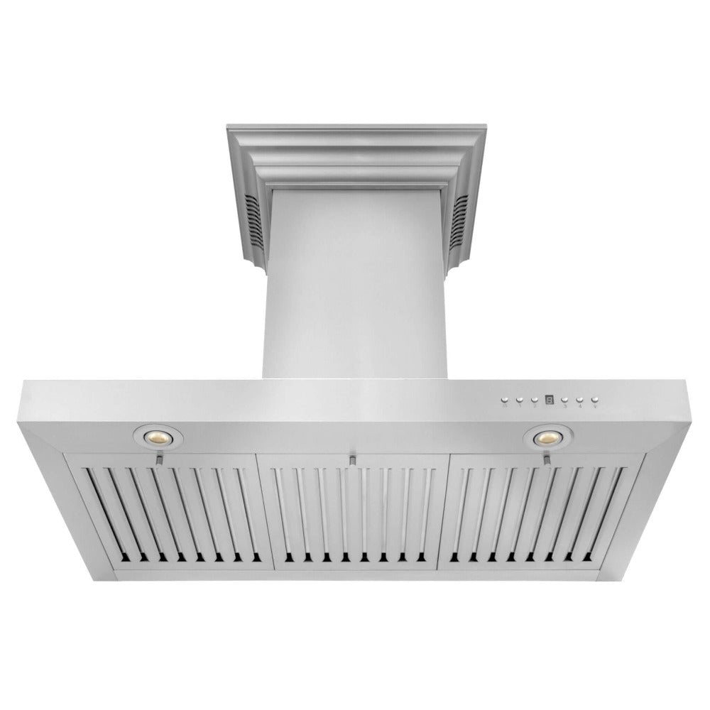 ZLINE 42 in. CrownSound™ Ducted Vent Wall Mount Range Hood in Stainless Steel with Built-in Bluetooth Speakers (KECRN-BT-42)