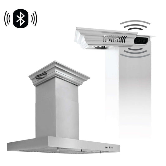 ZLINE 42 in. CrownSound™ Ducted Vent Wall Mount Range Hood in Stainless Steel with Built-in Bluetooth Speakers (KECRN-BT-42)