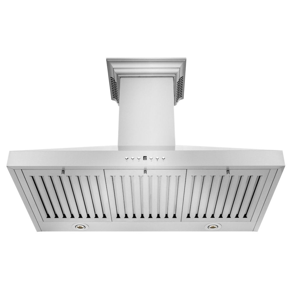 ZLINE 42 in. CrownSound™ Ducted Vent Wall Mount Range Hood in Stainless Steel with Built-in Bluetooth Speakers (KL3CRN-BT-42)