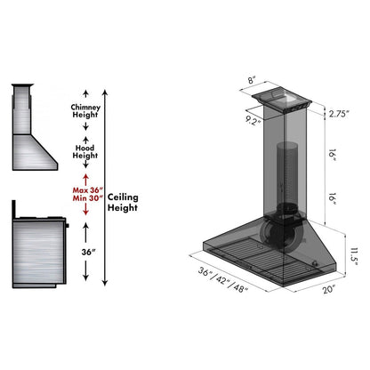 ZLINE 42 in. CrownSound™ Ducted Vent Wall Mount Range Hood in Stainless Steel with Built-in Bluetooth Speakers (KL3CRN-BT-42)