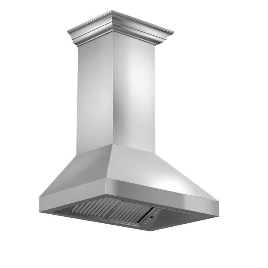 ZLINE 42 in. Professional Convertible Vent Wall Mount Range Hood in Stainless Steel with Crown Molding (597CRN-42)