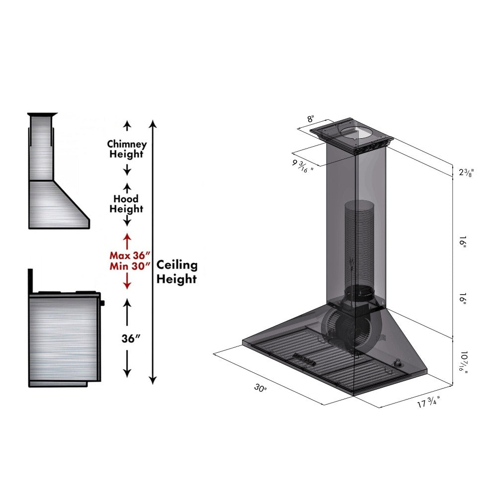 ZLINE 30 in. Convertible Vent Wall Mount Range Hood in Stainless Steel with Crown Molding (KL2CRN-30)
