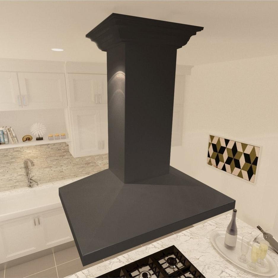ZLINE 36 in. Convertible Vent Wooden Island Mount Range Hood in Black (KBiCC-36)