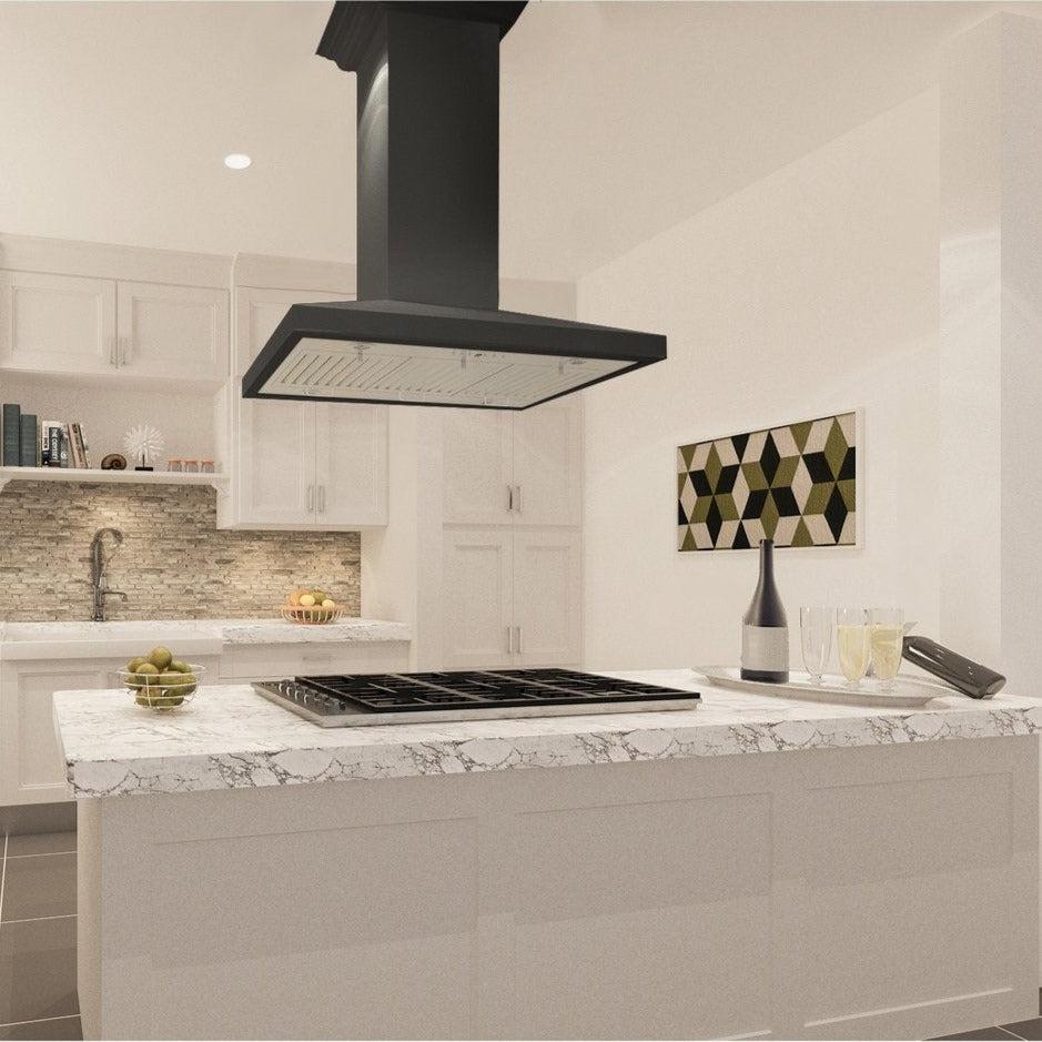 ZLINE 30 in. Convertible Vent Wooden Island Mount Range Hood in Black (KBiCC-30)