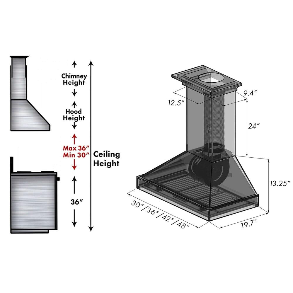 ZLINE 30 in. Convertible Vent Wooden Wall Mount Range Hood in Black (KBCC-30)
